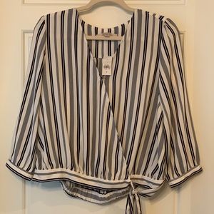 LOFT Black & White Faux Wrap Blouse